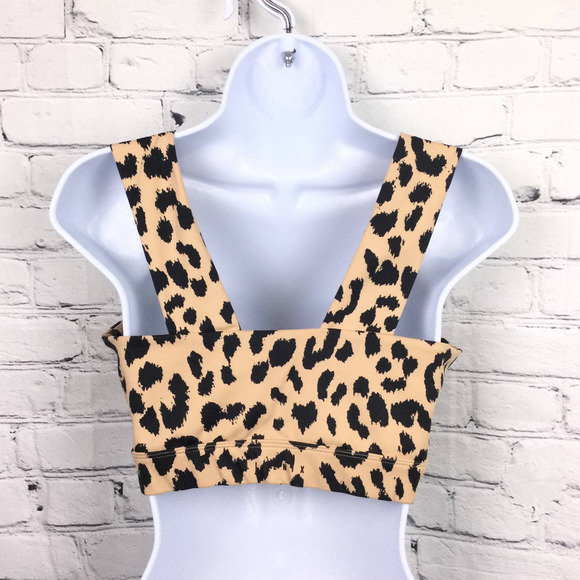 Allfenix Tan Animal Print Wide Strap Polyester Blend Sports Bra Women's Size L - Picture 3 of 14
